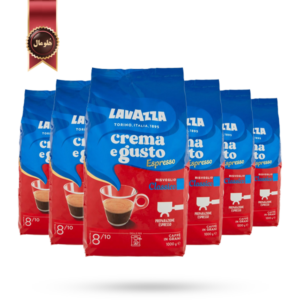 دانه قهوه لاوازا lavazza مدل کرما اِ گاستو اسپرسو کلاسیک Crema e gusto espresso classico یک کیلویی بسته 6 عددی