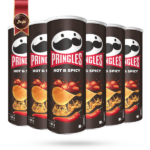 چیپس پرینگلز pringles مدل تند و ادویه ای hot & spicy وزن 165 گرم بسته 6 عددی