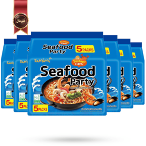 نودل سامیانگ samyang مدل مهمانی غذاهای دریایی seafood party وزن 125 گرم پک 5 تایی بسته 6 عددی