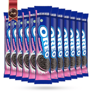 بیسکویت اورئو oreo مدل کرم توت فرنگی Strawberry cream وزن 119.6 گرم بسته 12 عددی