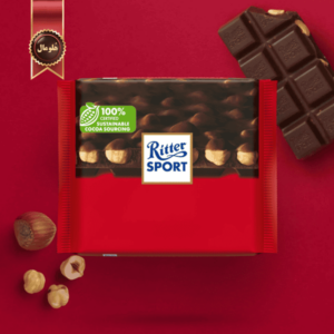 شکلات تخته ای دارک ریتر اسپرت Ritter sport مدل فندق کامل خالص puur hele hazelnoot وزن 100 گرم