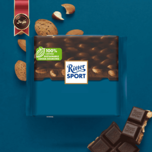 شکلات تخته ای دارک ریتر اسپرت Ritter sport مدل بادام کامل خالص puur hele amandel وزن 100 گرم