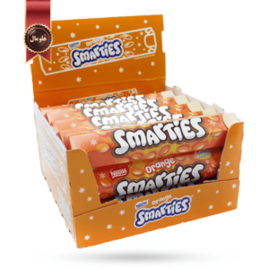 دراژه شکلاتی اسمارتیز smarties مدل روکش پرتقالی orange وزن 120 گرم بسته 20 عددی
