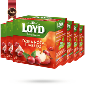 چای کیسه ای هرمی لوید LOYD مدل گل رز و سیب rosehip & apple پک 20 تای بسته 6 عددی
