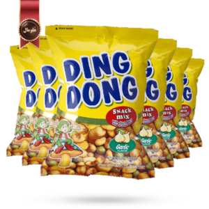 اسنک میکس دینگ دونگ ding dong مدل لوبیا فاوا و آجیل کراکر fava beans and cracker nuts وزن 100 گرم بسته 6 عددی