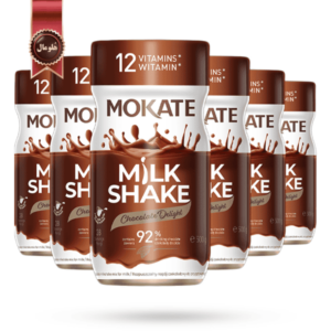میلک شیک موکاته Mokate milkshake مدل شیرینی شکلاتی chocolate delight وزن 500 گرم بسته 6 عددی