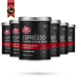 6 عدد قهوه قوطی ساکوئلا saquella مدل اسپرسو دارک رست espresso dark roast وزن 250 گرم