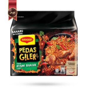 نودل مگی Maggi مدل بسیار تند مرغ کبابی pedas giler Ayam Bakar وزن 76 گرم پک 5 تایی