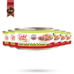 6 عدد تن ماهی گلد والی gold valley مدل تکه های تن ماهی سبک light meat tuna flakes وزن 185 گرم