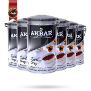 6 عدد چای قوطی اکبر Akbar مدل ارل گری ممتاز Premium Earl Grey وزن 450 گرم