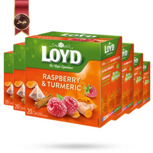 6 بسته چای کیسه ای هرمی لوید LOYD مدل تمشک و زردچوبه Raspberry & Turmeric پک 20 تایی