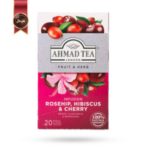 چای احمد Ahmad Tea مدل دم کرده گل رز، هیبیسکوس و گیلاس infusion rosehip, hibiscus & cherry پک 20 تایی