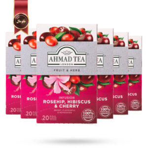 6 بسته چای احمد Ahmad Tea مدل دم کرده گل رز، هیبیسکوس و گیلاس infusion rosehip, hibiscus & cherry پک 20 تایی