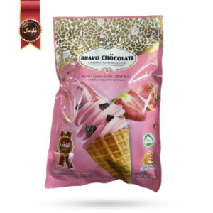 بیسکویت قیفی براوو چاکلت BRAVO CHOCOLATE مدل توت‌فرنگی Strawberry وزن 300 گرم