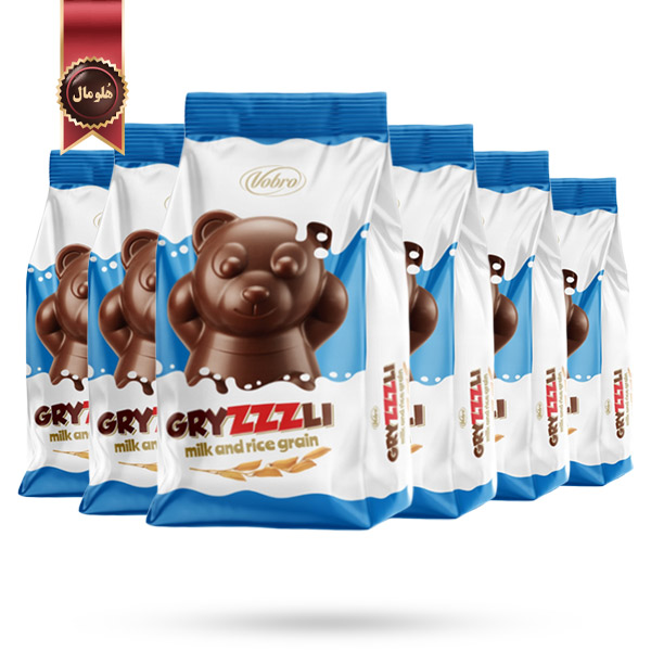 6 بسته شکلات خرسی وبرو Vobro مدل گریزلی شیر و دانه‌های برنج Gryzzzli Milk and Rice Grain وزن 1 کیلویی