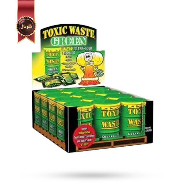 آبنبات ترش تاکسیک ویست Toxic Waste مدل بشکه ای سبز Green پک 12 تایی (اورجینال)