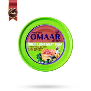 کنسرو تن ماهی عمر Omaar مدل روغن گیاهی و روغن زیتون فرابکر Vegetable Oil Virgin Olive Oil وزن 95 گرم (اورجینال)