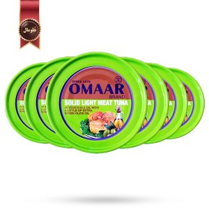 6 عدد کنسرو تن ماهی عمر Omaar مدل روغن گیاهی و روغن زیتون فرابکر Vegetable Oil Virgin Olive Oil وزن 95 گرم (اورجینال)
