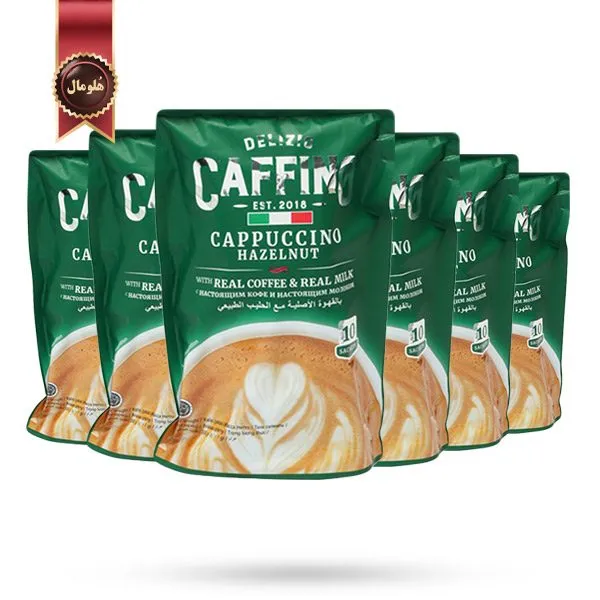 6 بسته کاپوچینو دلزیو کافینو Delizio Caffino مدل فندق hazelnut پک 10 ساشه ای (اورجینال)