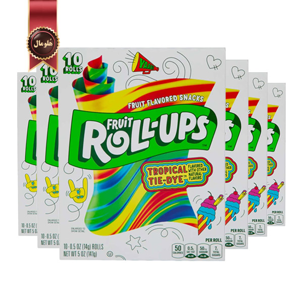6 بسته رول‌ آپس میوه‌ای بتی کراکر Betty Crocker Roll-Ups طعم استوایی Tropical Tie-Dye پک 10 عددی وزن 141 گرم