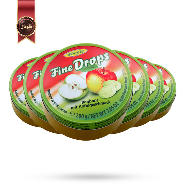 6 بسته آبنبات ووگی Woogie Fine Drops مدل با طعم سیب Apple Flavour وزن 200 گرم