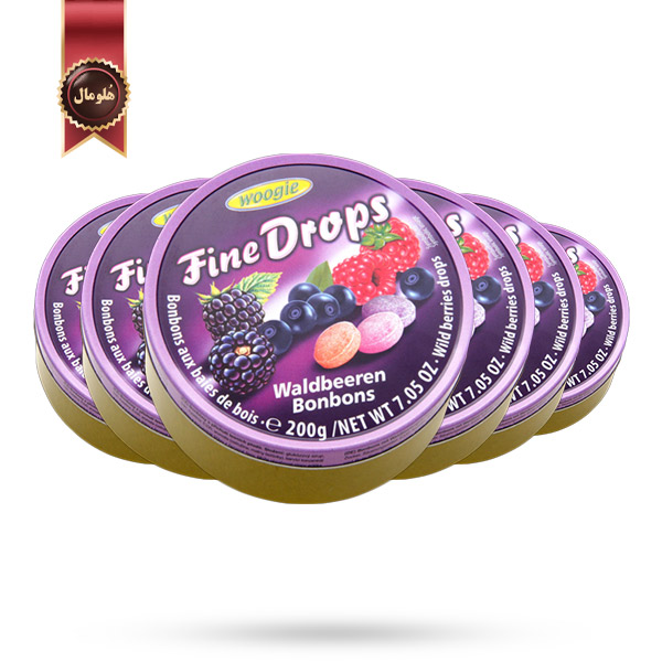 6 بسته آبنبات ووگی Woogie Fine Drops مدل با طعم میوه‌های جنگلی Wild Berry وزن 200 گرم