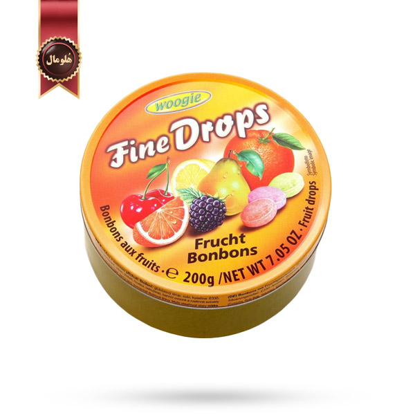 آبنبات ووگی Woogie Fine Drops مدل با طعم میوه‌های مختلف fruit Flavour وزن 200 گرم