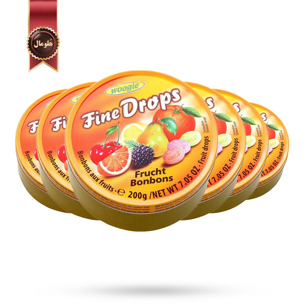 6 بسته آبنبات ووگی Woogie Fine Drops مدل با طعم میوه‌های مختلف fruit Flavour وزن 200 گرم