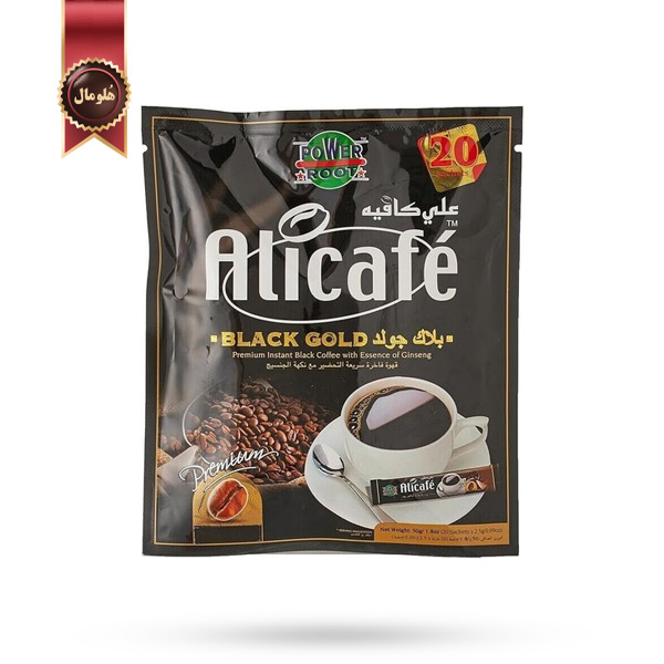 قهوه فوری علی کافه Alicafe مدل بلک گلد Black Gold پک 20 ساشه ای