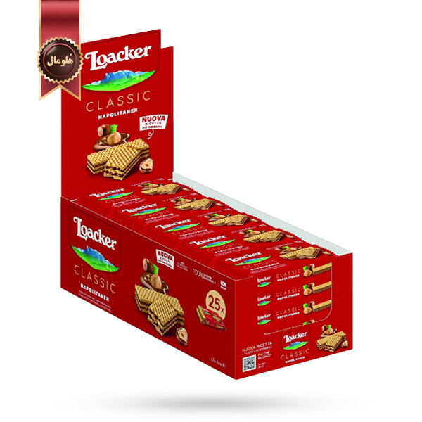 ویفر لوکر Loacker مدل کلاسیک با کرم فندق ایتالیایی Classic Napolitaner پک 25 عددی