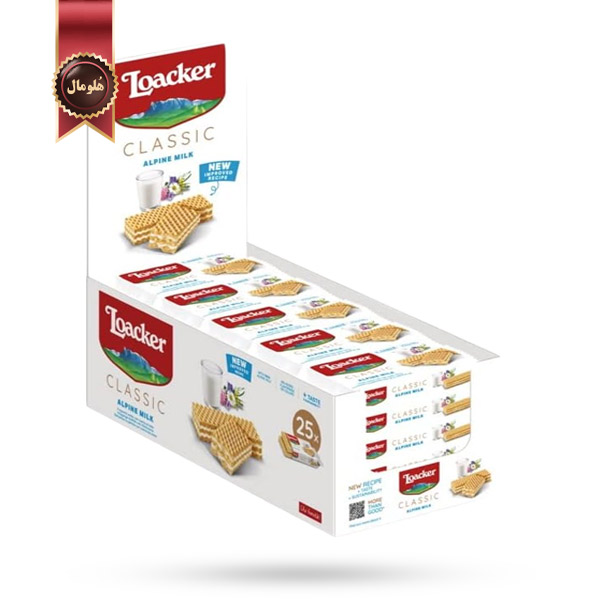 ویفر لوکر Loacker مدل کلاسیک شیری Classic Alpine Milk پک 25 عددی