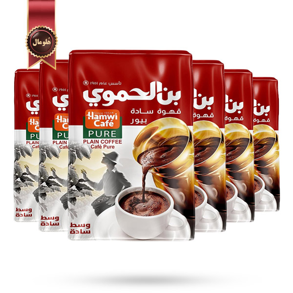 6 بسته قهوه عربی حموی Hamwi مدل ساده (بدون هل) PURE وزن 200 گرم