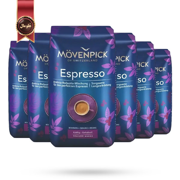 6 بسته دانه قهوه موون پیک Movenpick مدل اسپرسو Espresso یک کیلویی