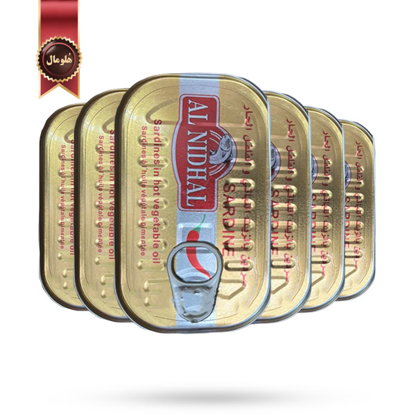 6 عدد کنسرو ماهی ساردین آل نیدهال AL NIDHAL مدل روغن سبزیجات Vegetable oil وزن 125 گرم