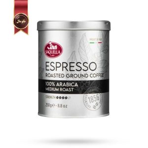 پودر قهوه قوطی ساکوئلا saquella مدل اسپرسو مدیوم رست espresso medium roast وزن 250 گرم