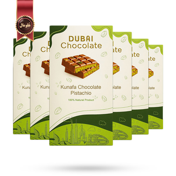 6 بسته شکلات دبی Dubai Chocolate مدل 100 درصد طبیعی پسته و کنافه kunafa chocolate pistachio 100% natural وزن 200 گرم (اورجینال)