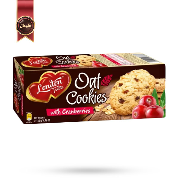 کوکی لندن ترتس London Treats مدل اوت (جو دوسر) با کرن بری oat with Cranberries وزن 135 گرم (اورجینال)
