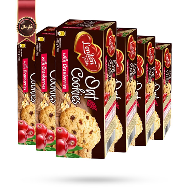 6 بسته کوکی لندن ترتس London Treats مدل اوت (جو دوسر) با کرن بری oat with Cranberries وزن 135 گرم (اورجینال)