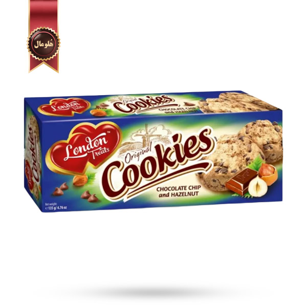 کوکی لندن ترتس London Treats مدل چیپس شکلات و فندق Chocolate Chip and Hazelnut وزن 135 گرم (اورجینال)