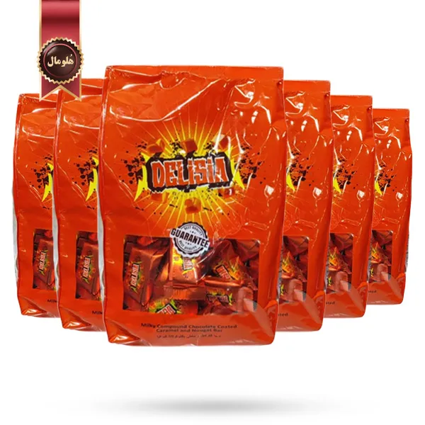 6 بسته شکلات دلیزیا Delisia مدل کاراملی و نوقا Caramel and Nougat Bar یک کیلویی (اورجینال)