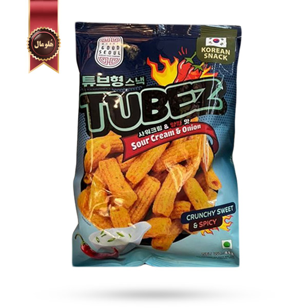 اسنک‌ لوله‌ ای گود سئول GOOD SEOUL با طعم خامه ترش و پیاز Sour Cream & Onion وزن 85 گرم