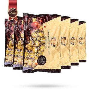 6 بسته شکلات پذیرایی مکسی بولز ورگانی Vergani Maxy Boules مدل کرم فندق و غلات طلایی Hazelnut and cereal cream وزن 1 کیلویی
