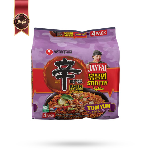 نودل شین رامیون نونگ شیم Nongshim Shin Ramyun مدل استیر فرای تام یام جی فای JayFai TomYum Stir Fry وزن 130 گرم پک 4 تایی (اورجینال)
