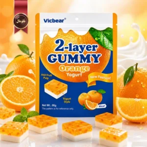 پاستیل دو لایه ویک‌بر Vicbear مدل پرتقال و ماست Orange yogurt وزن 86 گرم (اورجینال)