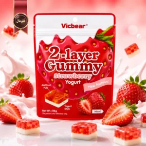 پاستیل دو لایه ویک‌بر Vicbear مدل توت‌فرنگی و ماست Strawberry yogurt وزن 86 گرم (اورجینال)