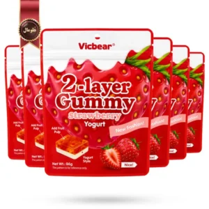 6 بسته پاستیل دو لایه ویک‌بر Vicbear مدل توت‌فرنگی و ماست Strawberry yogurt وزن 86 گرم (اورجینال)