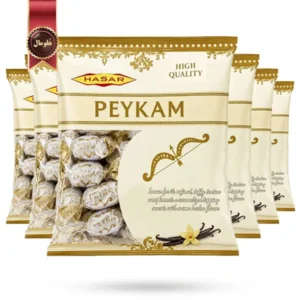 6 بسته آبنبات ژله‌ای هاسار پیکام HASAR PEYKAM مدل طعم وانیل vanilla flavor وزن 500 گرم (اورجینال)