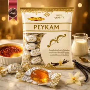 6 بسته آبنبات ژله‌ای هاسار پیکام HASAR PEYKAM مدل طعم وانیل vanilla flavor وزن 500 گرم (اورجینال)