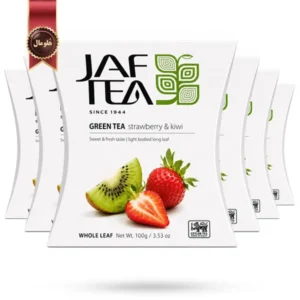 6 بسته چای سبز میوه ای جف تی JAF TEA مدل توت فرنگی و کیوی Strawberry & Kiwi وزن 100 گرم (اورجینال)