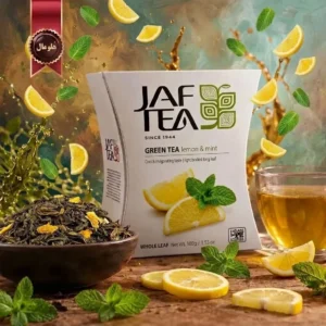 6 بسته چای سبز میوه ای جف تی JAF TEA مدل لیمو و نعناع Lemon & Mint وزن 100 گرم (اورجینال)